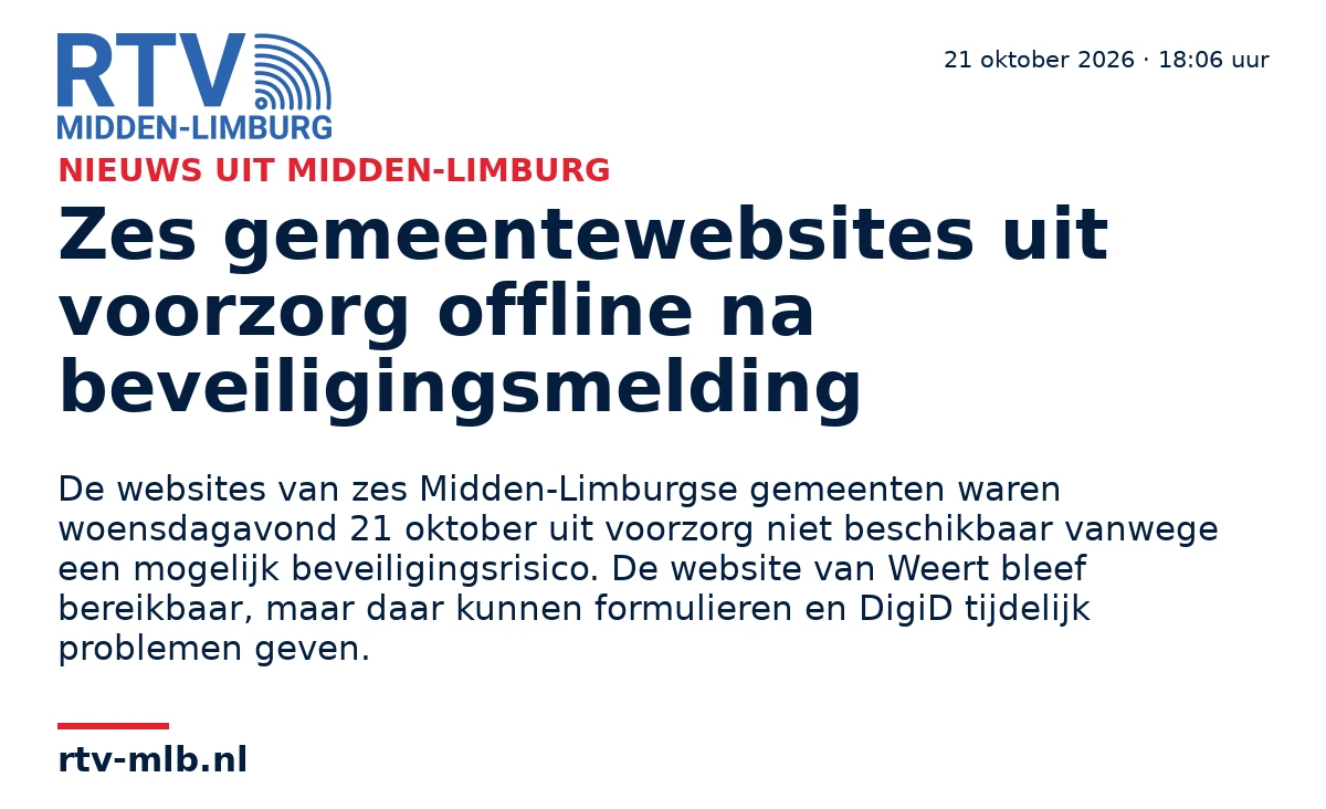 Zes gemeentewebsites uit voorzorg offline na beveiligingsmelding — RTV Midden-Limburg