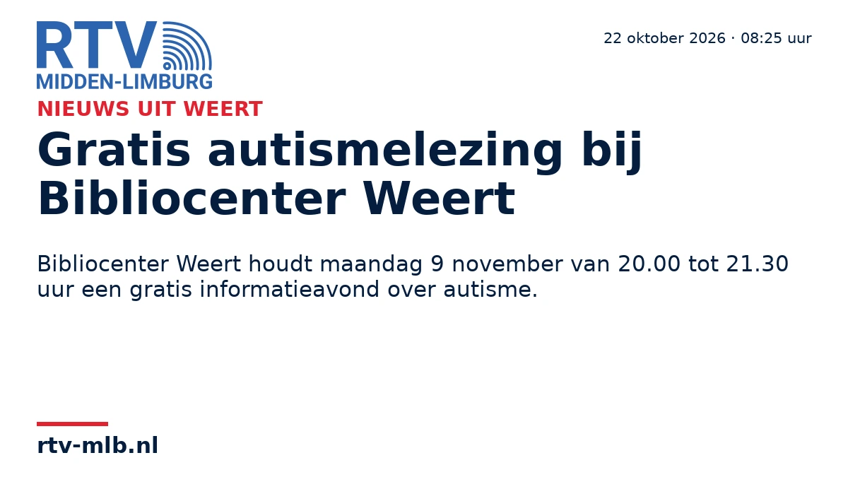 Gratis autismelezing bij Bibliocenter Weert — RTV Midden-Limburg