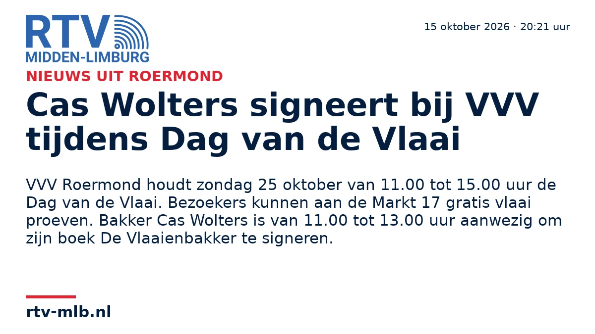 Cas Wolters signeert bij VVV tijdens Dag van de Vlaai — RTV Midden-Limburg